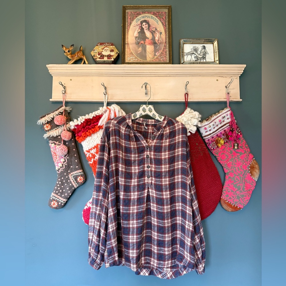 Free People Northern Bound Plaid blouse long sleeve flannel top sz large - Picture 2 of 12